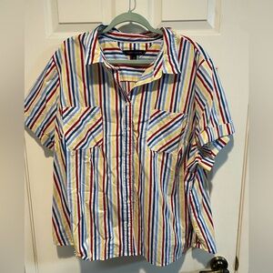 Retro Striped Short Sleeve Button Down